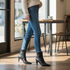 Her Anthony Veer Cora Croc Ankle Boots Women's Black Heeled Booties Size 9.5